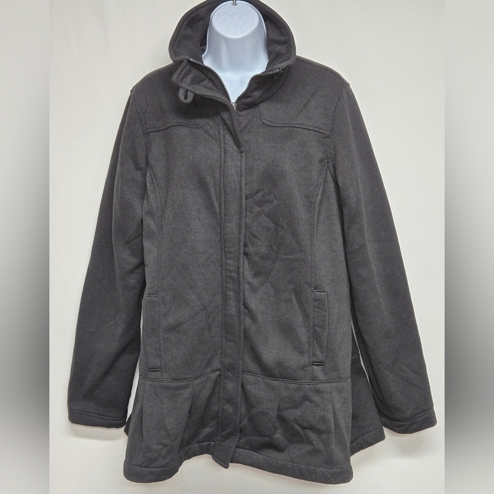 Last Kiss Black Jacket Coat 2X Longer Length Hidden Zip Up High Neck - Picture 3 of 7